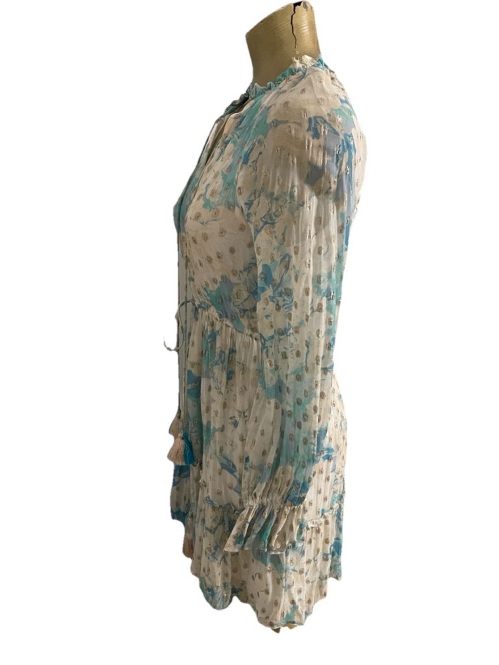 HEMANT & NANDITA Floral Georgette METALLIC MINI DRESS Size Small - Picture 6 of 16